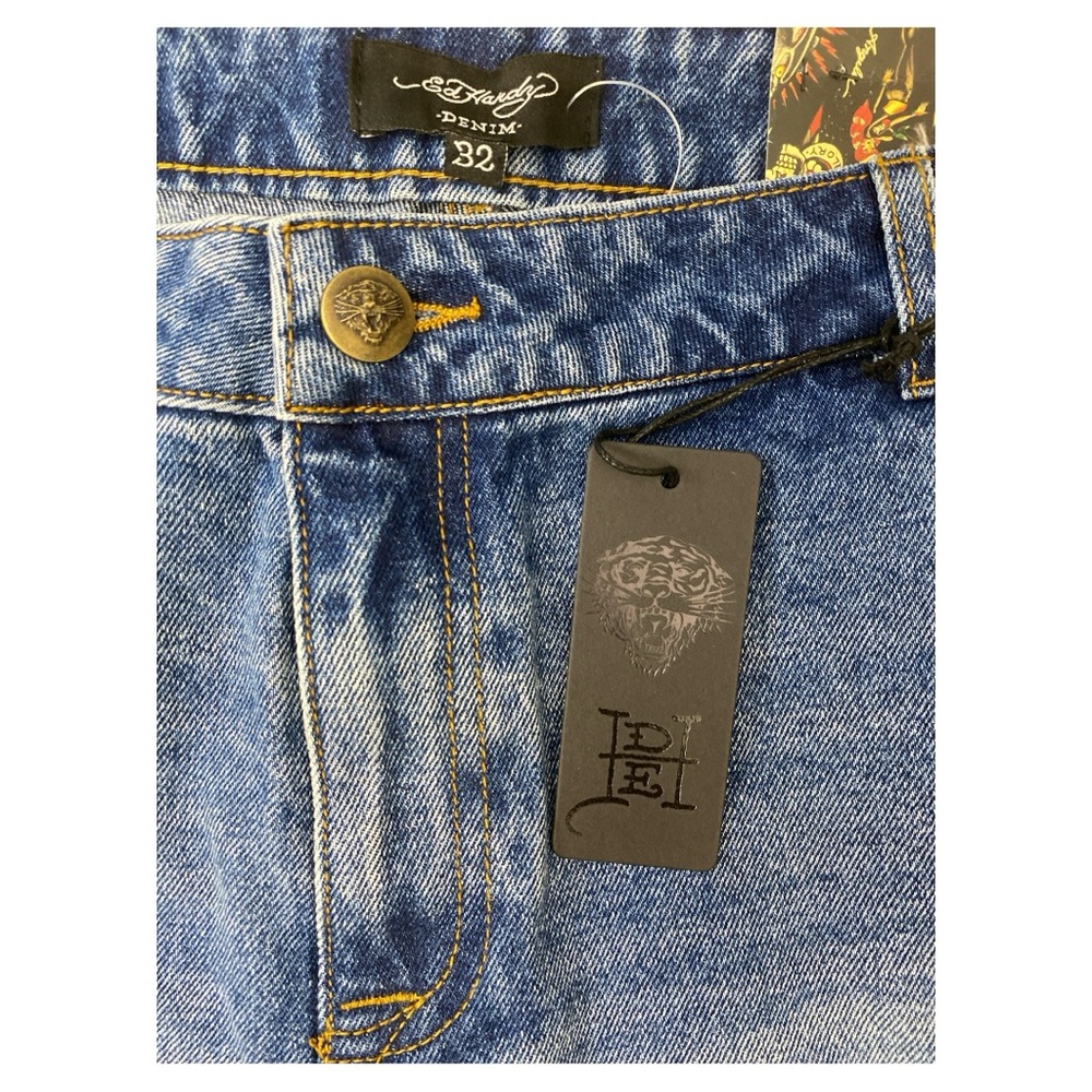 Ed Hardy Flame Skull Denim Shorts Size 32 NWT - Picture 5 of 6